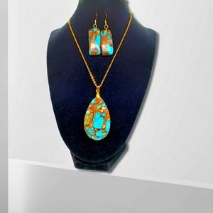Turquoise bronzite gold jewelry set